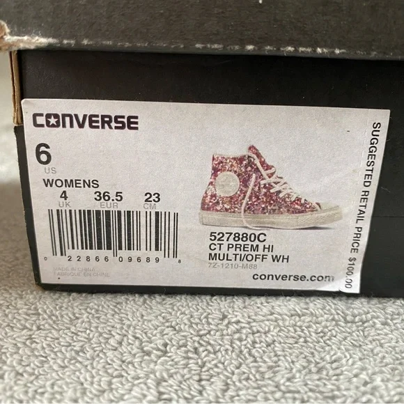 Converse Shoes Womens 6 Multi White Chuck Taylor Premium Hi Sparkle 527880C - Picture 9 of 9